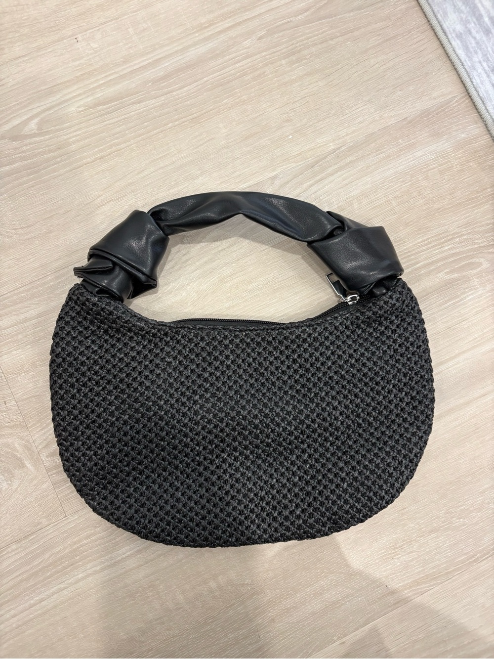 Black Woven Crescent Shoulder Bag
